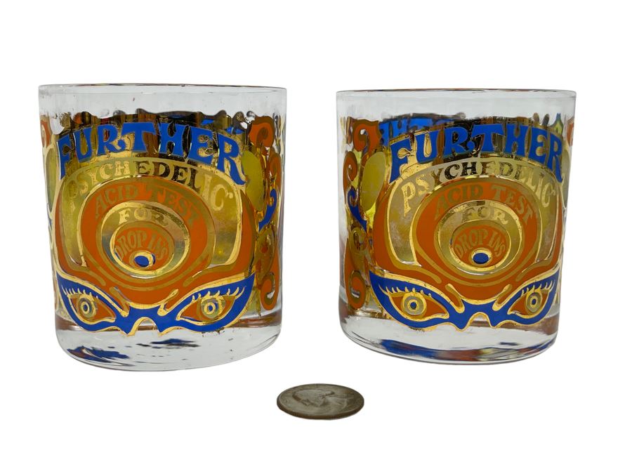 Updated: (3) Rare George Briard Sixties Further Psychedelic Acid Test For Drop In Glasses - Found An Additional Glass (One Glass Has Slight Chip In Rim) 3.25W X 3.5H [Photo 2]