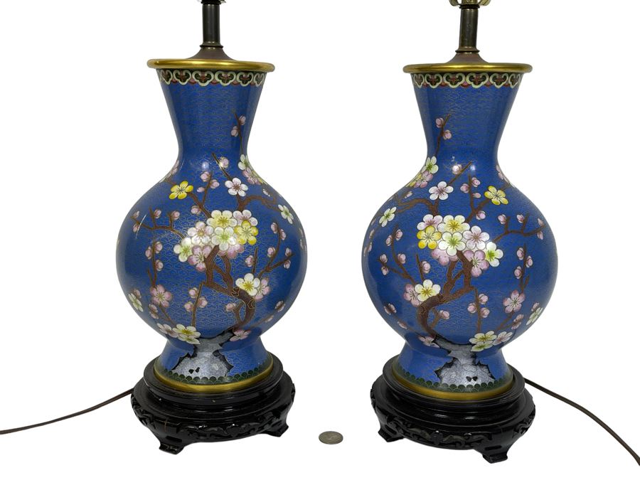 Pair Of Cloisonne Table Lamps 32H