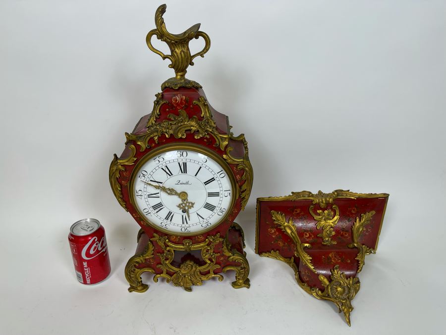 Zenith Swiss Made Pendulum Clock 9W X 4D X 20H With Shelf 11W X 6D X 9H - No Key - Untested [Photo 4]