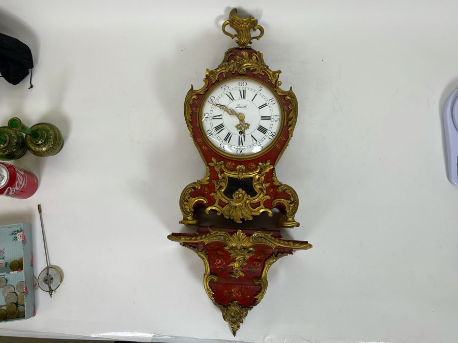 Zenith Swiss Made Pendulum Clock 9W X 4D X 20H With Shelf 11W X 6D X 9H - No Key - Untested [Photo 5]