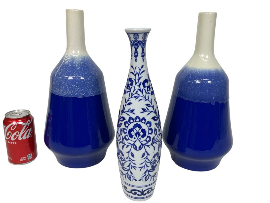 (3) Blue And White Decorative Vases [Photo 1]