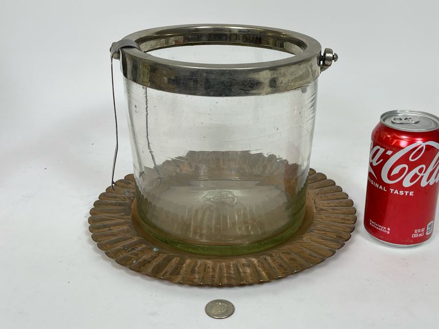 Glass And Metal Ice Bucket 7.5R X 7HWith Tongs And 11' Copper Plate [Photo 7]
