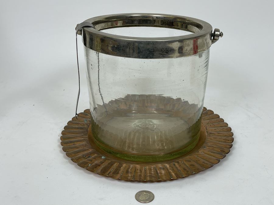 Glass And Metal Ice Bucket 7.5R X 7HWith Tongs And 11' Copper Plate [Photo 6]