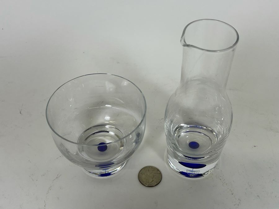 Orrefors Swedish Crystal Blue Carafe 6.5H And Glass 3.25H [Photo 6]