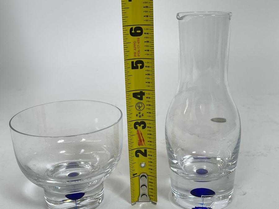 Orrefors Swedish Crystal Blue Carafe 6.5H And Glass 3.25H [Photo 7]