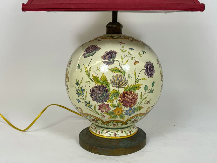 Vintage Handpainted Floral Table Lamp With Shade 22H [Photo 2]