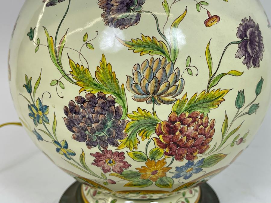 Vintage Handpainted Floral Table Lamp With Shade 22H [Photo 4]