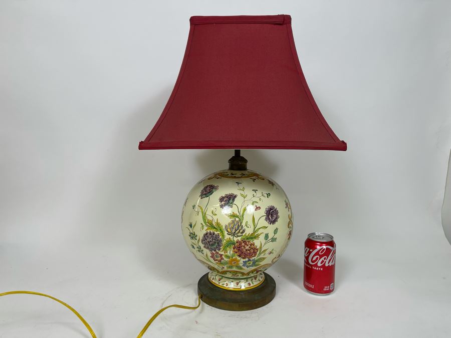 Vintage Handpainted Floral Table Lamp With Shade 22H [Photo 9]