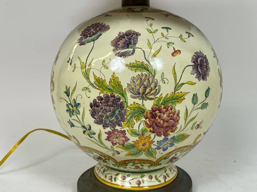 Vintage Handpainted Floral Table Lamp With Shade 22H [Photo 3]