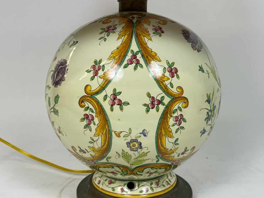 Vintage Handpainted Floral Table Lamp With Shade 22H [Photo 5]