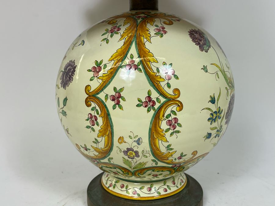 Vintage Handpainted Floral Table Lamp With Shade 22H [Photo 7]