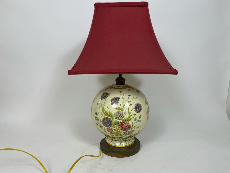 Vintage Handpainted Floral Table Lamp With Shade 22H [Photo 8]