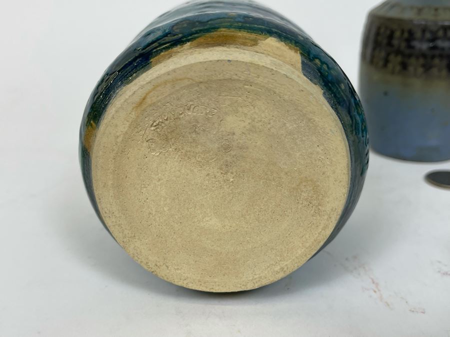 Mid-Century Glazed Pottery Cups 4.5H And Japanese Pottery Vase 5.75H [Photo 8]