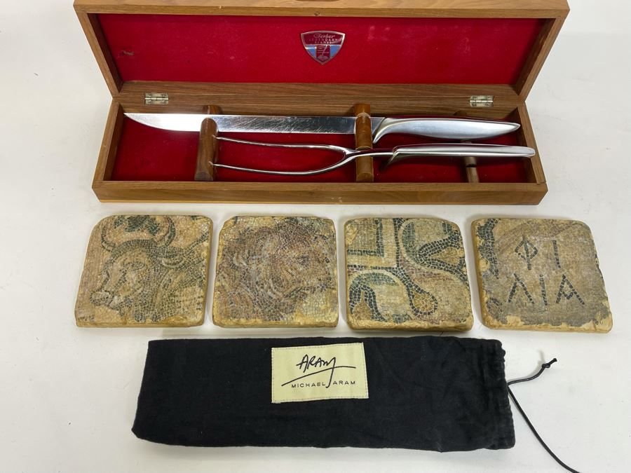 Gerber Legendary Blades Meat Carving Set And Set Of Four Michael Aram Coasters [Photo 3]