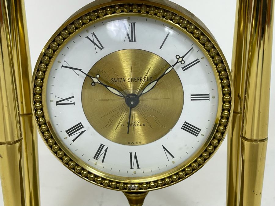 Working Brass Swiza-Sheffield 8 Day 7 Jewels Swiss Clock 4.25W X 2D X 6H [Photo 3]