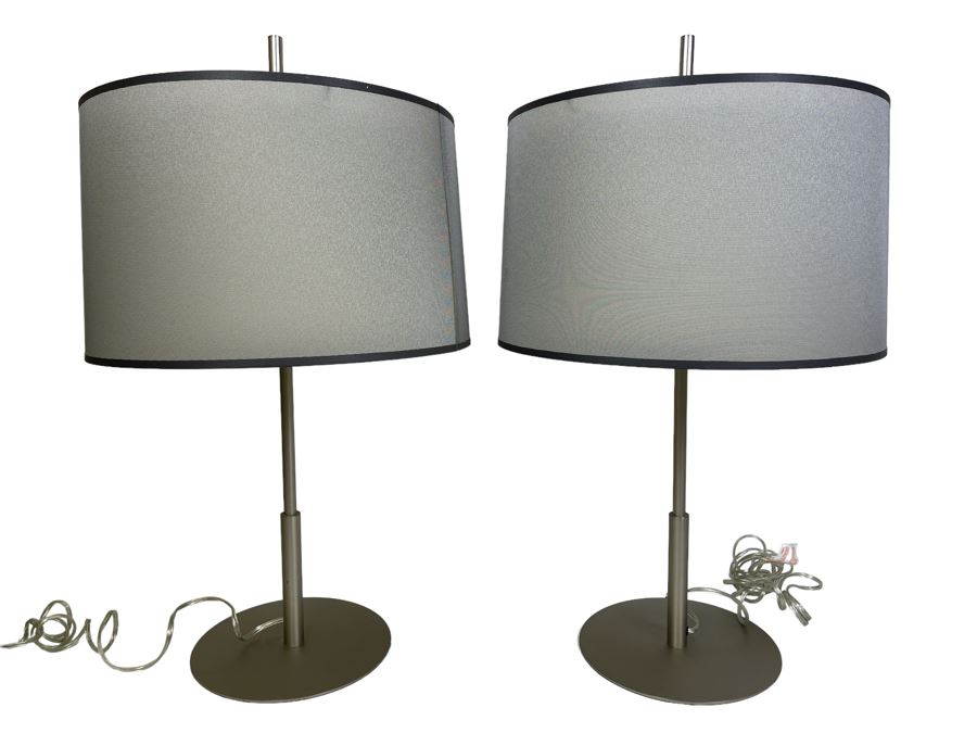 Pair Of Modern Metal Table Lamps With Double Shade