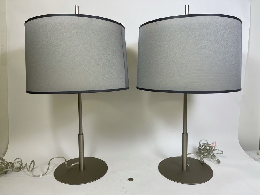 Pair Of Modern Metal Table Lamps With Double Shade [Photo 2]