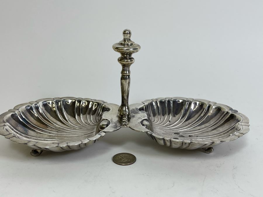 Stunning Sterling Silver Double Shell Serving Bonbon Dish With Handle Sanborns Mexican 516g $355 Melt Value [Photo 8]