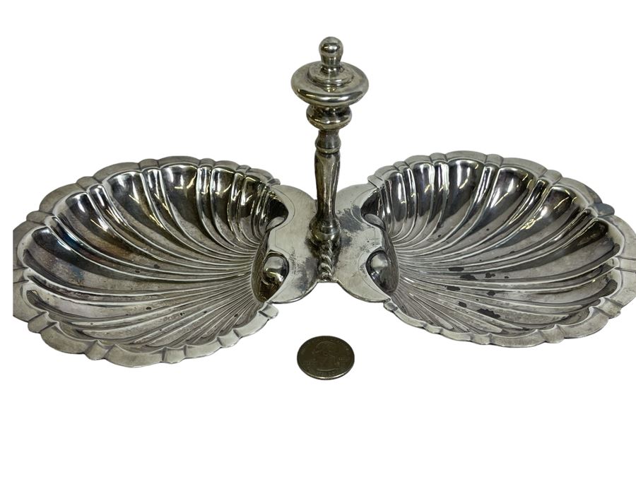 Stunning Sterling Silver Double Shell Serving Bonbon Dish With Handle Sanborns Mexican 516g $355 Melt Value [Photo 2]