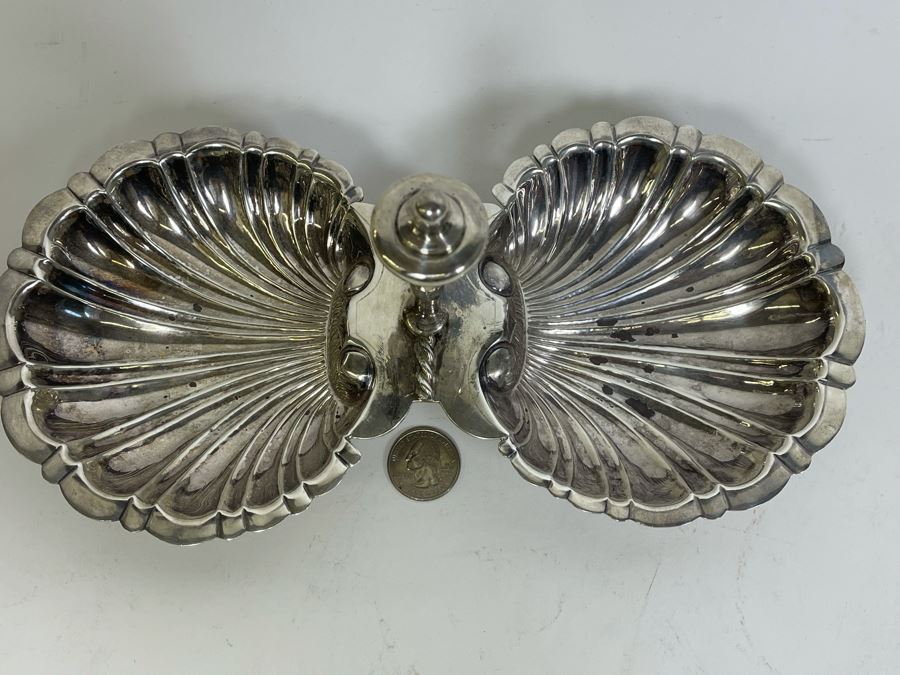 Stunning Sterling Silver Double Shell Serving Bonbon Dish With Handle Sanborns Mexican 516g $355 Melt Value [Photo 6]