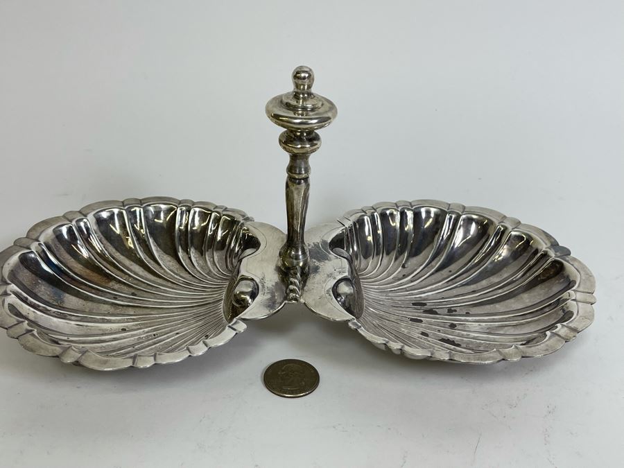 Stunning Sterling Silver Double Shell Serving Bonbon Dish With Handle Sanborns Mexican 516g $355 Melt Value [Photo 9]
