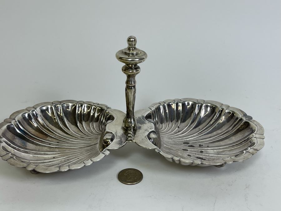 Stunning Sterling Silver Double Shell Serving Bonbon Dish With Handle Sanborns Mexican 516g $355 Melt Value [Photo 4]