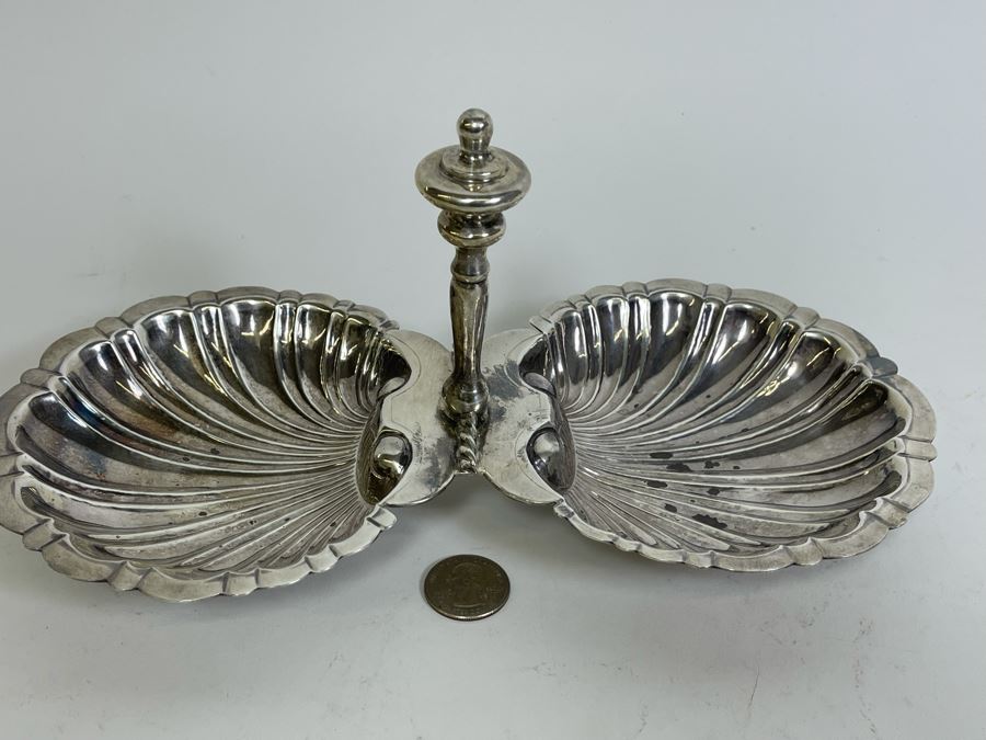 Stunning Sterling Silver Double Shell Serving Bonbon Dish With Handle Sanborns Mexican 516g $355 Melt Value [Photo 3]