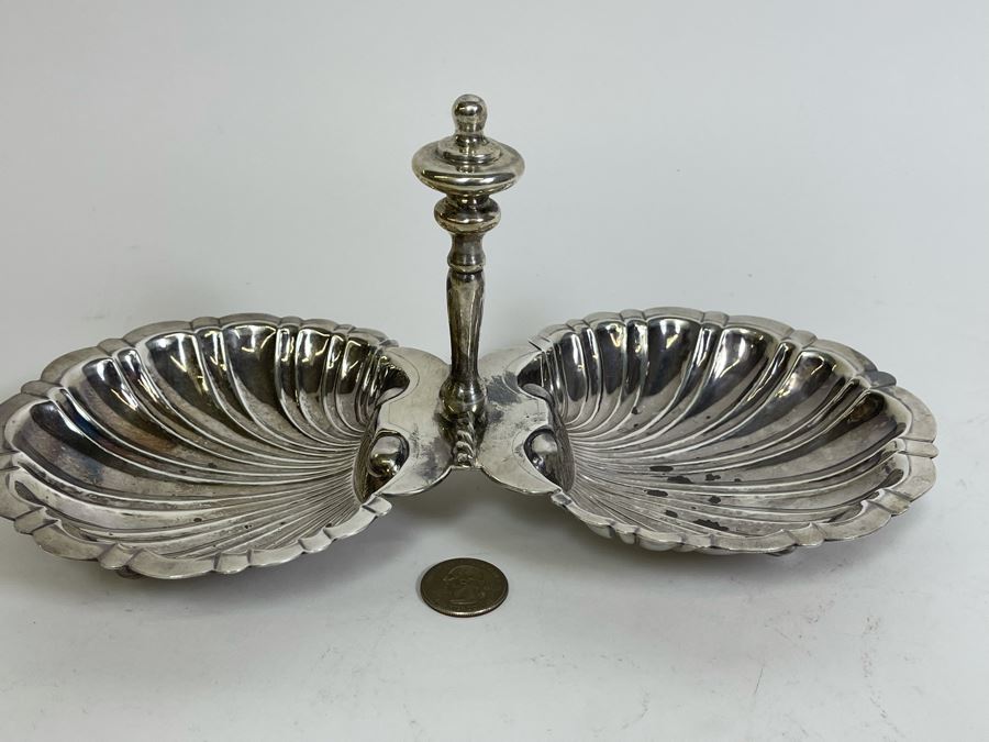 Stunning Sterling Silver Double Shell Serving Bonbon Dish With Handle Sanborns Mexican 516g $355 Melt Value [Photo 10]