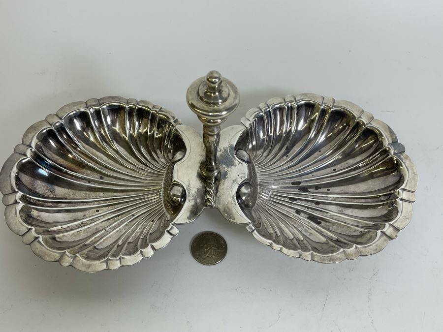 Stunning Sterling Silver Double Shell Serving Bonbon Dish With Handle Sanborns Mexican 516g $355 Melt Value [Photo 5]