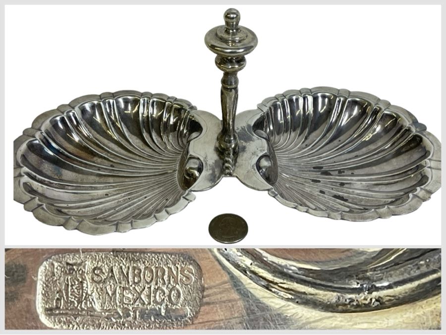 Stunning Sterling Silver Double Shell Serving Bonbon Dish With Handle Sanborns Mexican 516g $355 Melt Value [Photo 1]