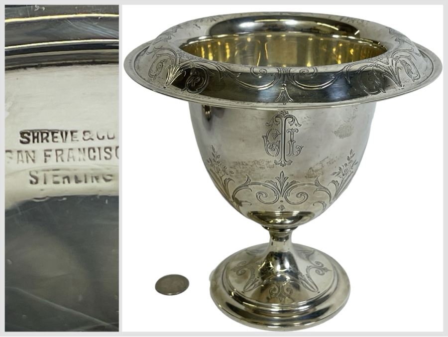 Shreve & Co San Francisco Sterling Silver Footed Wine Cooler Vase 7W X 7H 396g $272 Melt Value