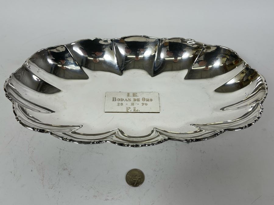 Sterling Silver Large Footed Centerpiece Bowl Mexican 13.5W X 7.5D X 2.75H 613g $422 Melt Value [Photo 5]