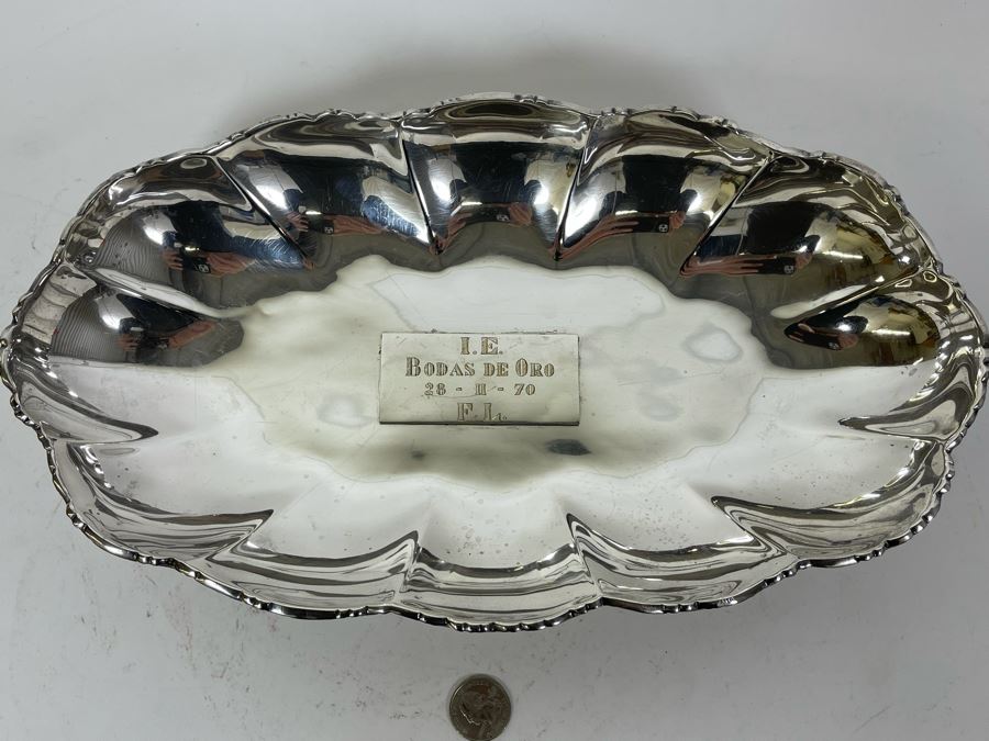 Sterling Silver Large Footed Centerpiece Bowl Mexican 13.5W X 7.5D X 2.75H 613g $422 Melt Value [Photo 2]