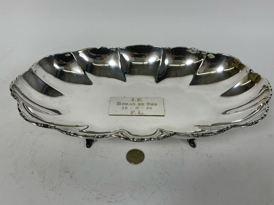 Sterling Silver Large Footed Centerpiece Bowl Mexican 13.5W X 7.5D X 2.75H 613g $422 Melt Value [Photo 3]