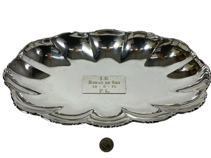 Sterling Silver Large Footed Centerpiece Bowl Mexican 13.5W X 7.5D X 2.75H 613g $422 Melt Value