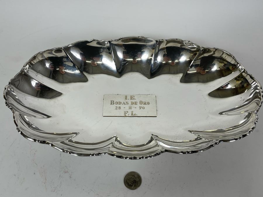 Sterling Silver Large Footed Centerpiece Bowl Mexican 13.5W X 7.5D X 2.75H 613g $422 Melt Value [Photo 6]