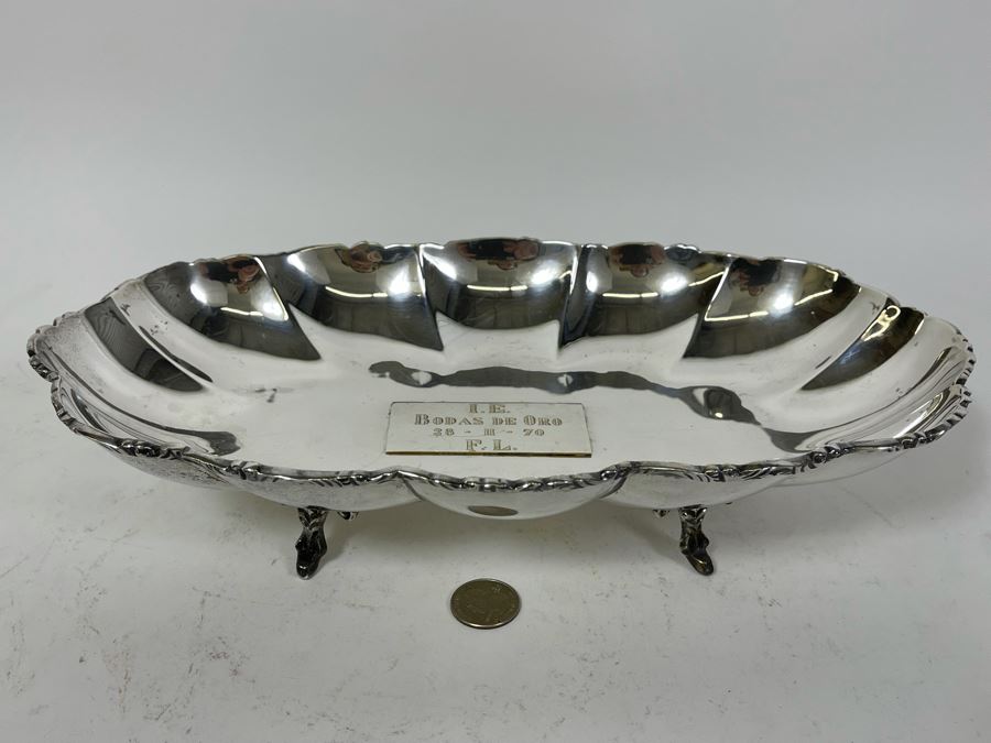 Sterling Silver Large Footed Centerpiece Bowl Mexican 13.5W X 7.5D X 2.75H 613g $422 Melt Value [Photo 4]