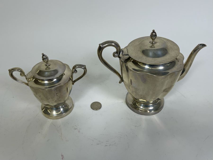 Sterling Silver Mid-Century Teapot 8W X 7H And Sugar Bowl By Kimberley Mexico 845g Melt Value $583 [Photo 10]
