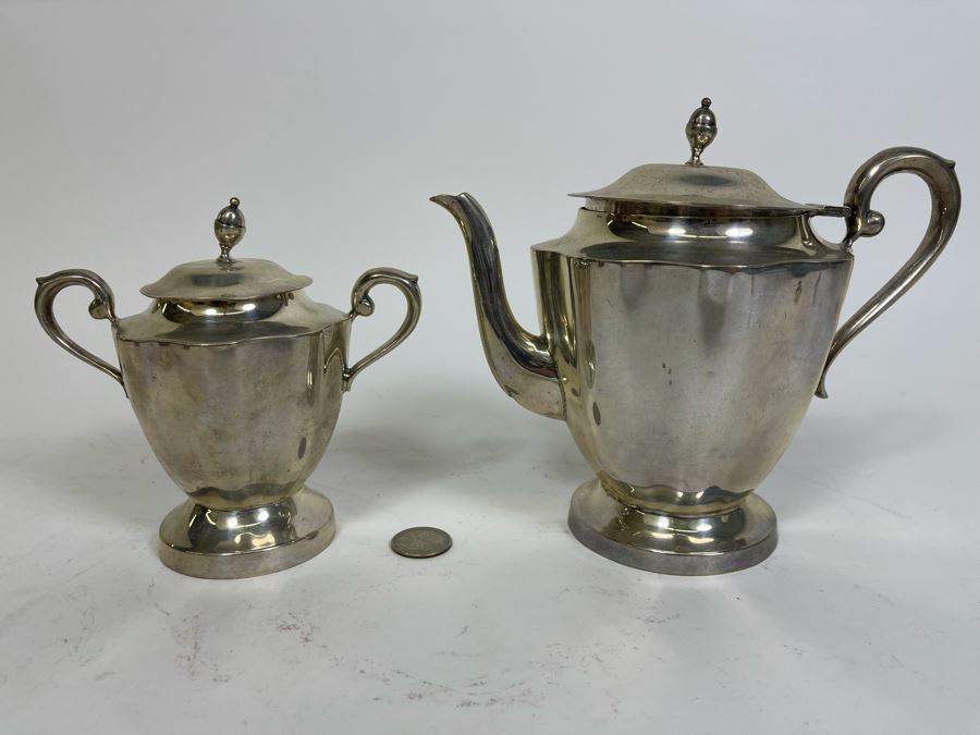 Sterling Silver Mid-Century Teapot 8W X 7H And Sugar Bowl By Kimberley Mexico 845g Melt Value $583 [Photo 4]