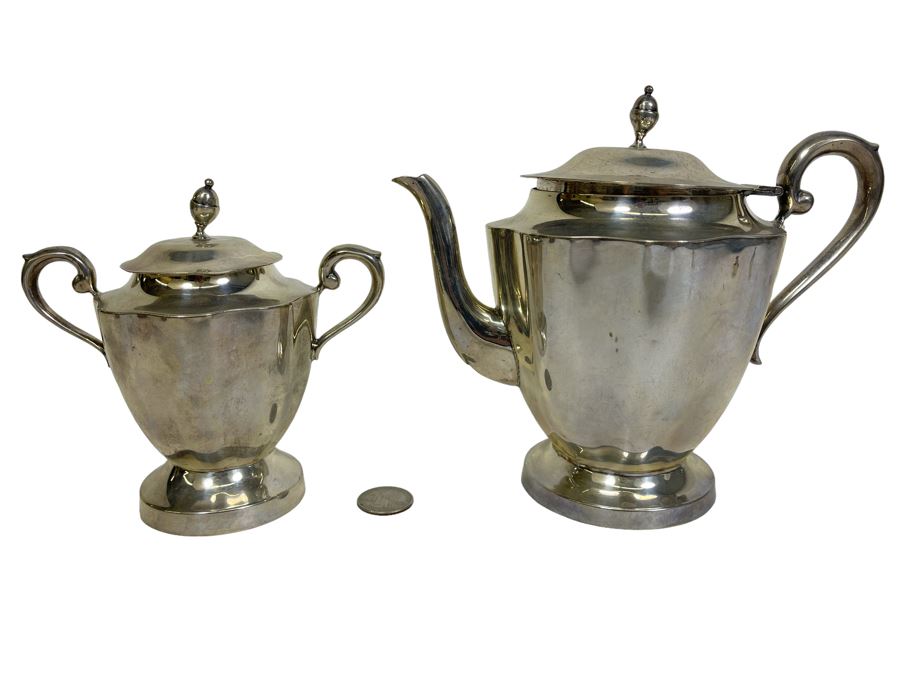 Sterling Silver Mid-Century Teapot 8W X 7H And Sugar Bowl By Kimberley Mexico 845g Melt Value $583 [Photo 2]