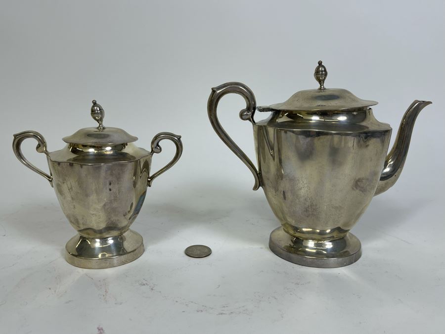 Sterling Silver Mid-Century Teapot 8W X 7H And Sugar Bowl By Kimberley Mexico 845g Melt Value $583 [Photo 9]
