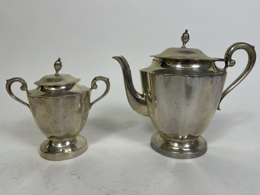 Sterling Silver Mid-Century Teapot 8W X 7H And Sugar Bowl By Kimberley Mexico 845g Melt Value $583 [Photo 3]