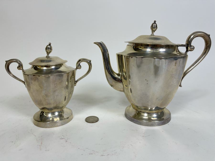 Sterling Silver Mid-Century Teapot 8W X 7H And Sugar Bowl By Kimberley Mexico 845g Melt Value $583 [Photo 5]