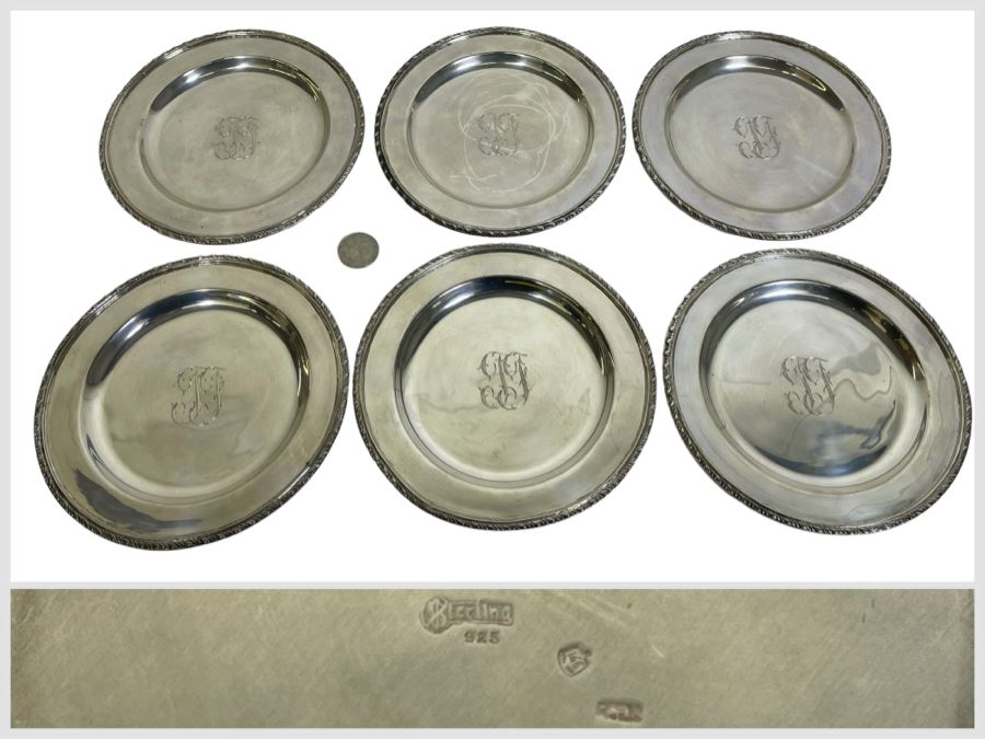 Six Sterling Silver Mexican 6.25'R Plates 1,180g $814 Melt Value