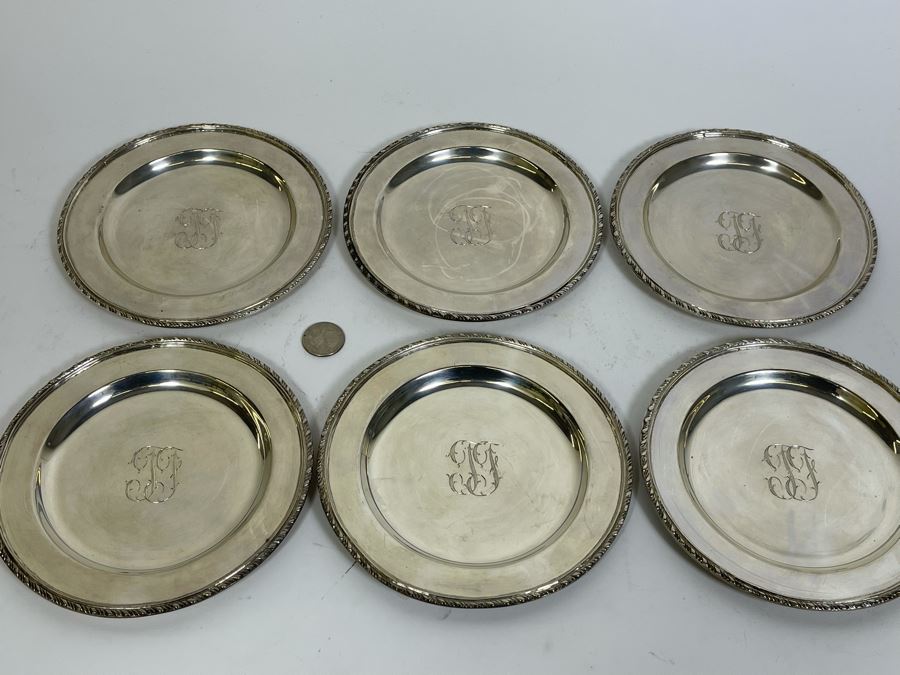 Six Sterling Silver Mexican 6.25'R Plates 1,180g $814 Melt Value [Photo 7]