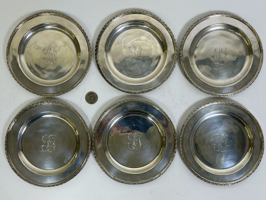 Six Sterling Silver Mexican 6.25'R Plates 1,180g $814 Melt Value [Photo 5]