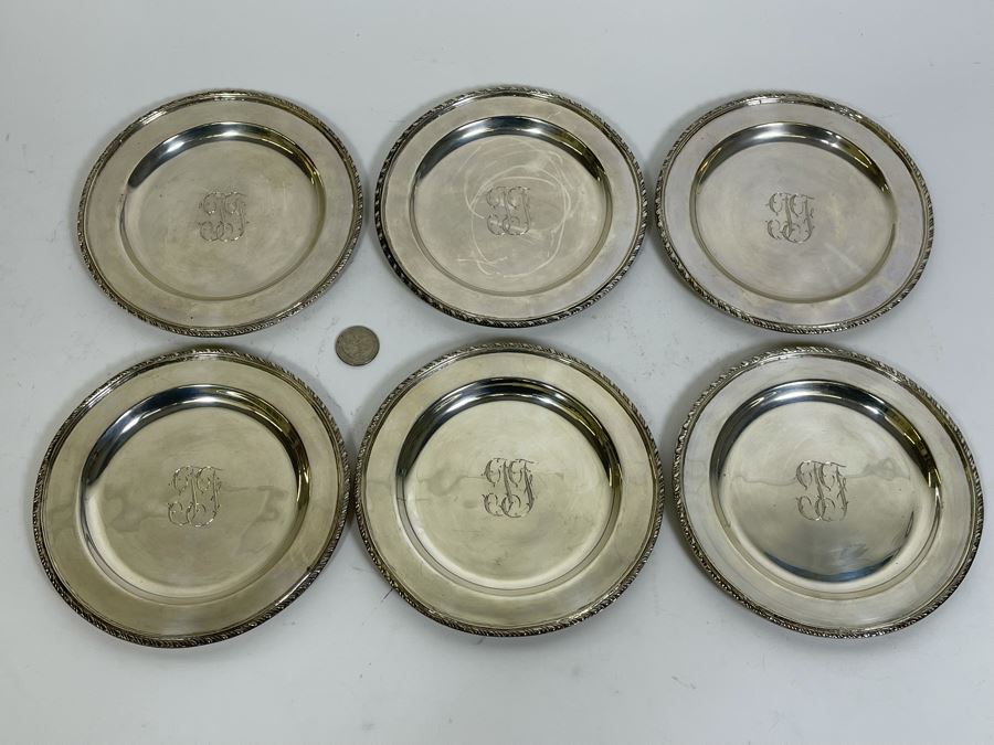 Six Sterling Silver Mexican 6.25'R Plates 1,180g $814 Melt Value [Photo 6]