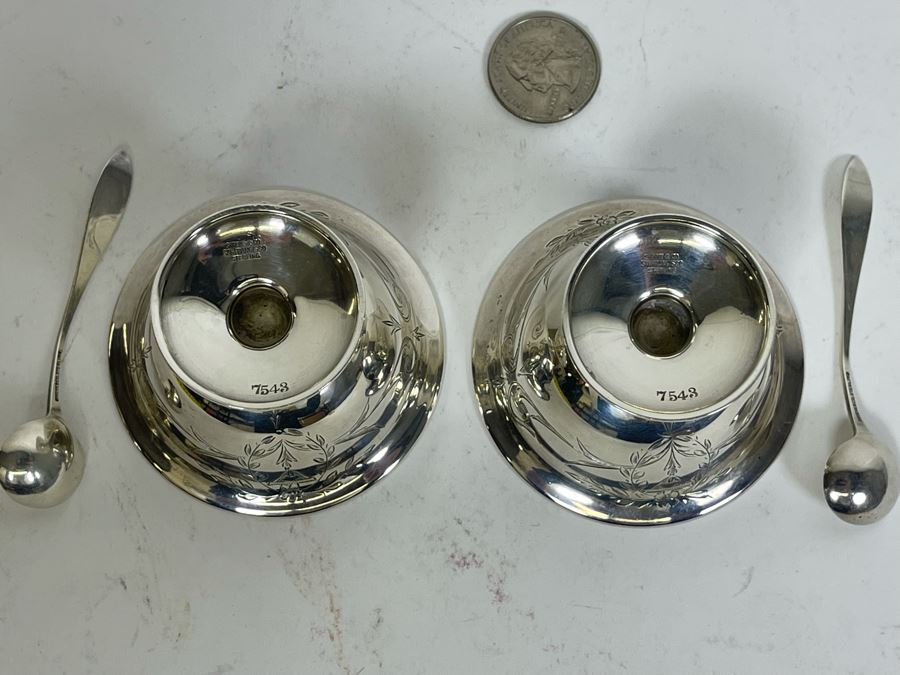 Pair Of Shreve & Co San Franciso Sterling Silver Salt Cellars With Spoons 2.75W X 1.75H 75g [Photo 7]