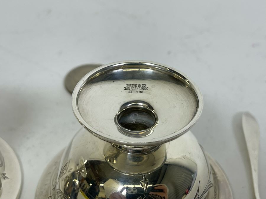 Pair Of Shreve & Co San Franciso Sterling Silver Salt Cellars With Spoons 2.75W X 1.75H 75g [Photo 8]