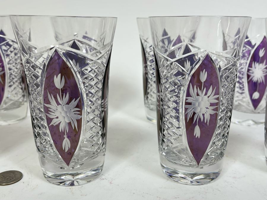 Eight Vintage Cut Crystal Glasses 5.5H